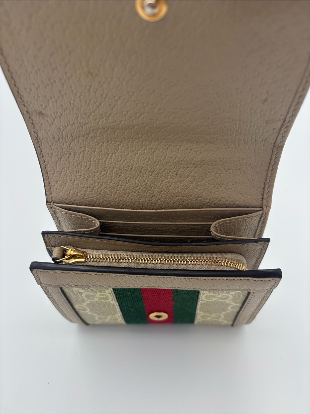 Gucci Ophidia GG Supreme Bifold Wallet- Beige/White with Green-Red Web Stripe - Picture 8 of 16